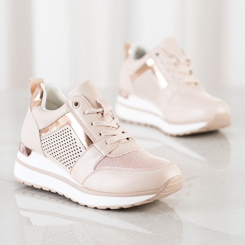 SHELOVET Adidași eleganți cu sclipici roz 1