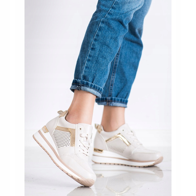 SHELOVET Adidași eleganți cu sclipici bej 1