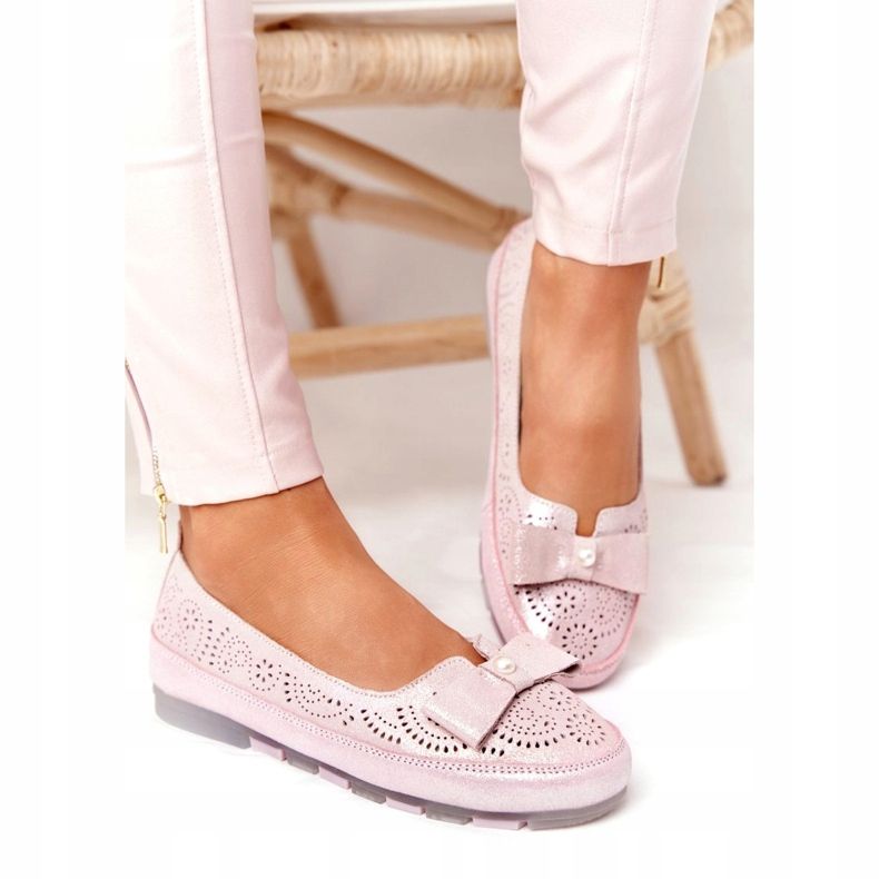 Balerini Rio Flore din piele ecologică roz 4