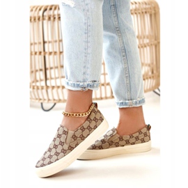 Adidași logați pentru femei Slip-On Khaki Challenge bej maro 4