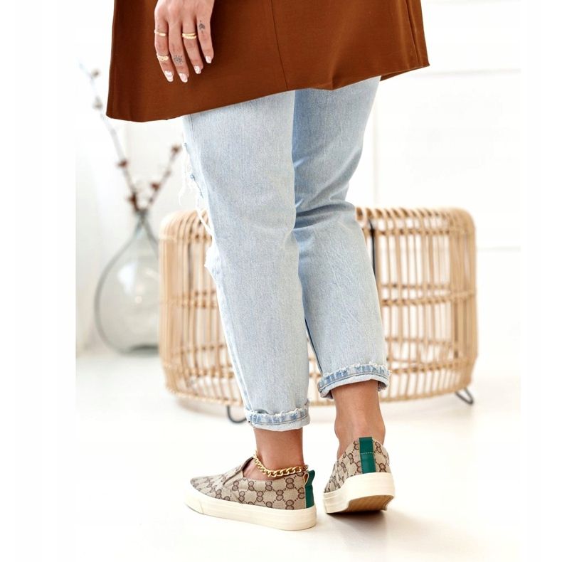 Adidași logați pentru femei Slip-On Khaki Challenge bej maro 2