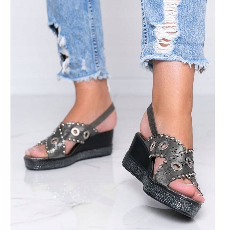 Sandale cu toc metalic gri lun 1