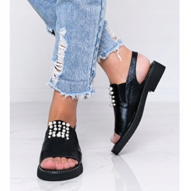Sandale negre cu perle Like A Woman negru 1