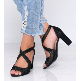Sandale din dantelă neagră pe stâlpul Beth negru 1