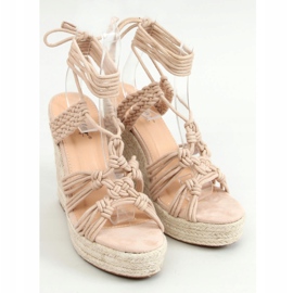 Espadrile pe o pană împletită boho bej M319P Nud 1