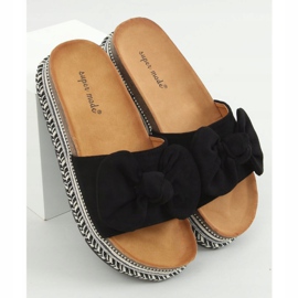 Negru 7705 Papuci negri pe talpa decorată 1