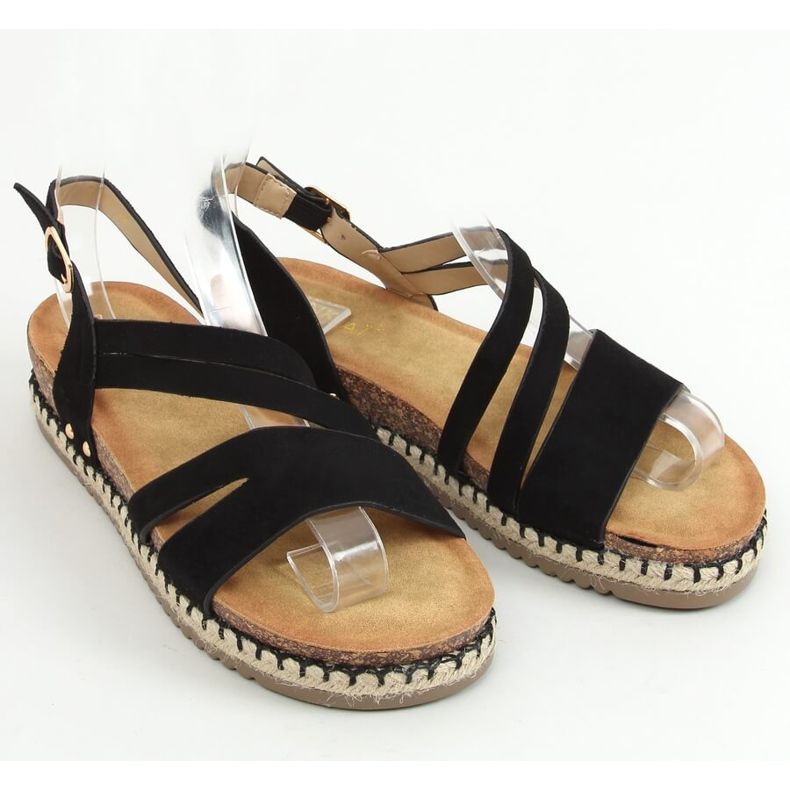 Sandale espadrile Boho negre FD002 Negru 1