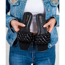 Goodin Papuci din piele ecologică împletită negru 2