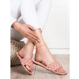 Goodin Papuci din piele ecologică împletită roz 2