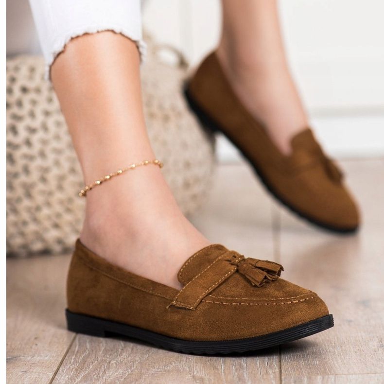 SHELOVET Mocasini casual cu franjuri maro 1