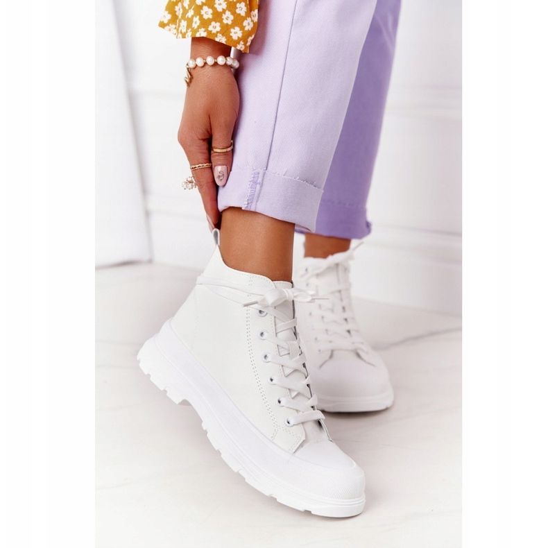 Adidași de piele trissy albi pentru femei, pe o talpă mare 2