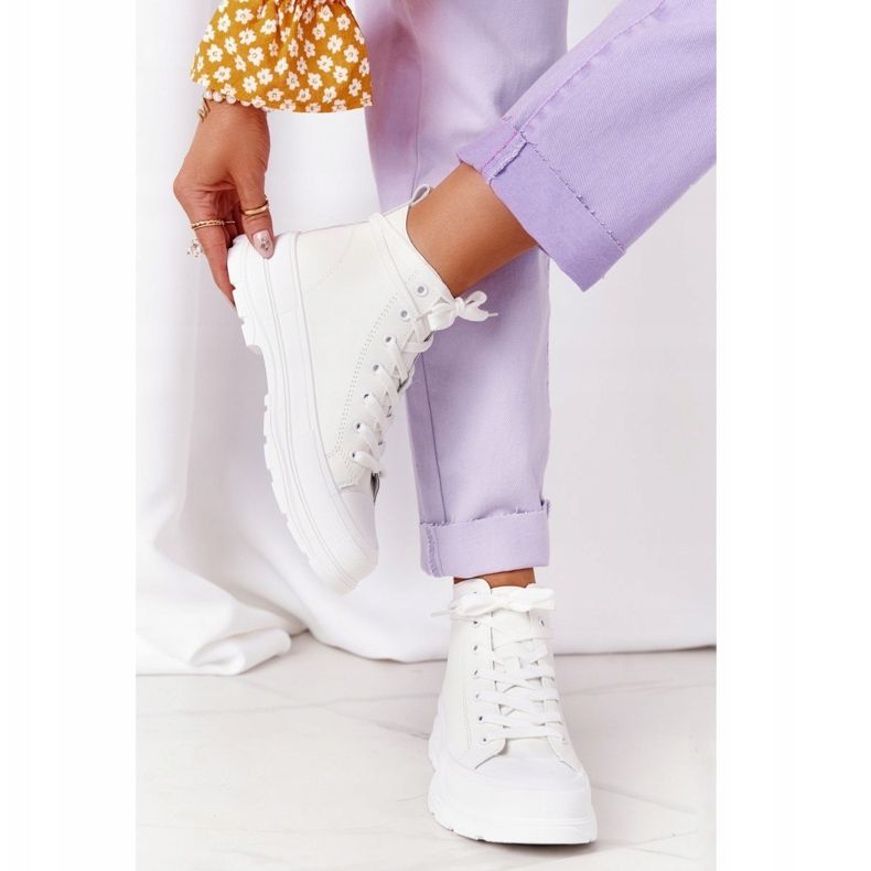 Adidași de piele trissy albi pentru femei, pe o talpă mare 1