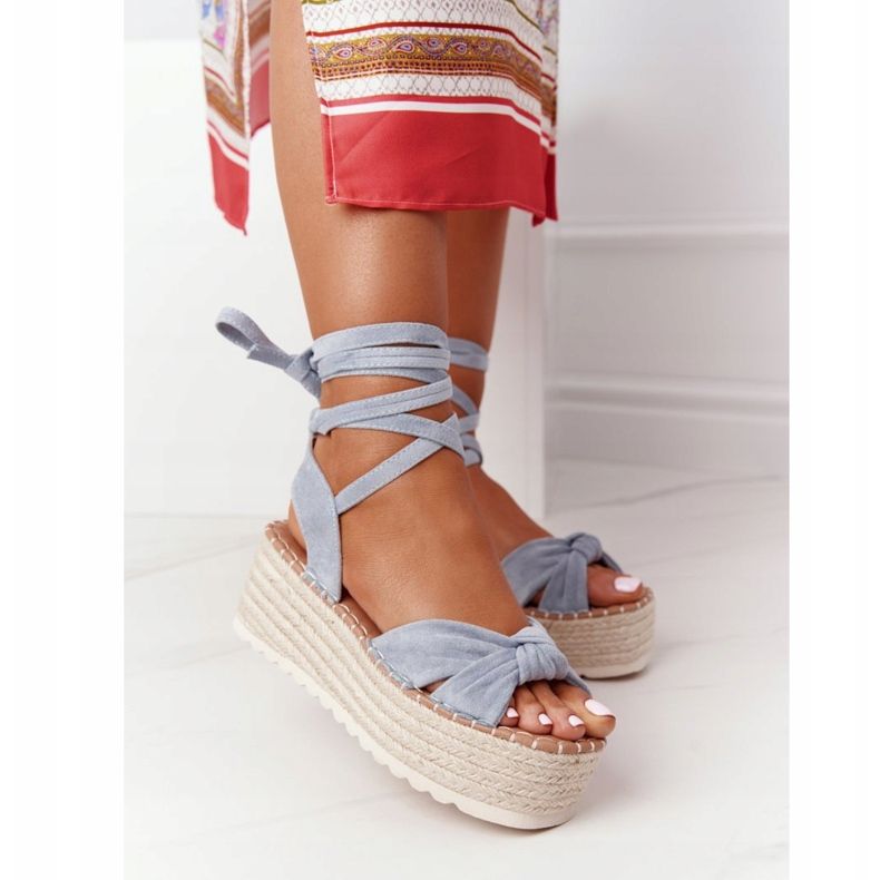 PS1 Sandale legate pe o platformă împletită albastră La Palma bej albastru 2