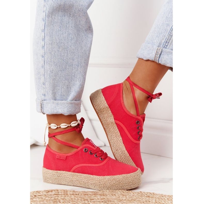 Espadrile cu dantelă pe o platformă împletită Big Star FF274141 Roșu roşu 2