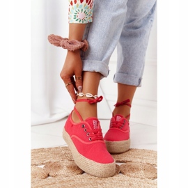 Espadrile cu dantelă pe o platformă împletită Big Star FF274141 Roșu roşu 1