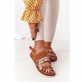EVE Sandale din piele de damă Camel Asturias maro 1