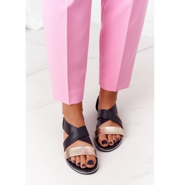 Sandale cu nervuri aurii și negre negru 2