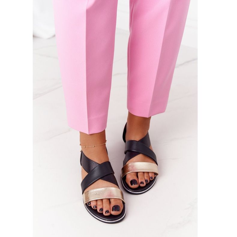 Sandale cu nervuri aurii și negre negru 2