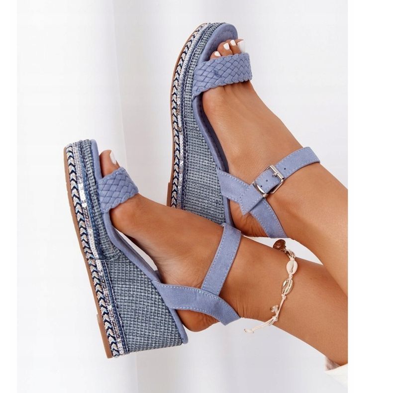 PG1 Sandale cu pană cu paiete albastre Scilla albastru 1