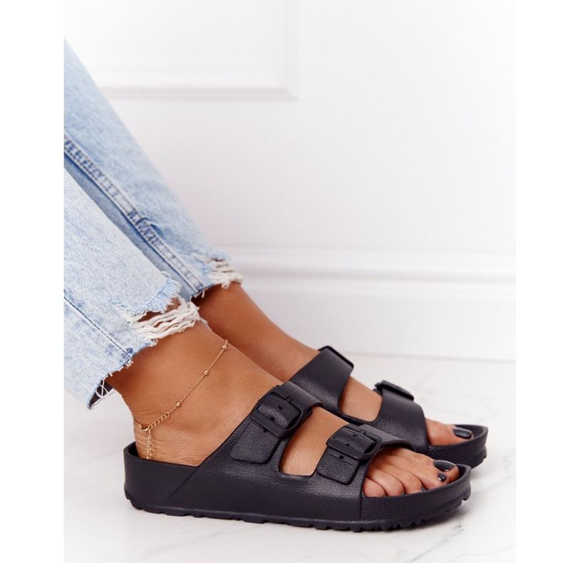 NEWS Papuci de damă negri Stacy din cauciuc negru 1