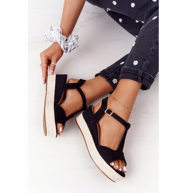 PG1 Sandale de culoare neagră Graciosa cu panglici bej negru 1