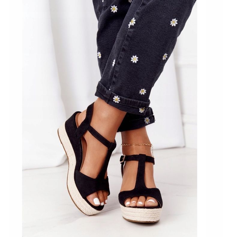 PG1 Sandale de culoare neagră Graciosa cu panglici bej negru 2