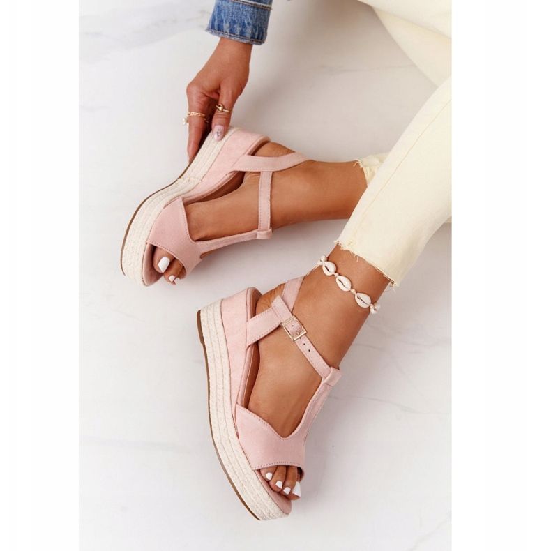 PG1 Sandale cu toc Graciosa roz cu împletituri maro 1