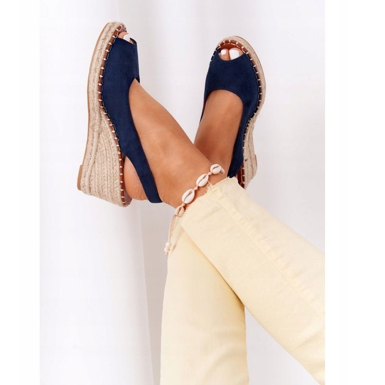 PG1 Sandale cu pană Las Palomas cu împletituri bej albastru marin 1