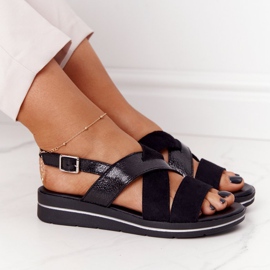 Sandale din piele de căprioară Sergio Leone SK039 negru și argintiu 1