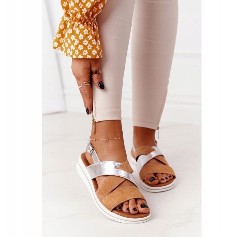 Sandale din piele de căprioară Sergio Leone SK039 Bej și argintiu 2