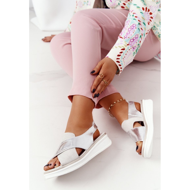 Sandale adezive pe platforma Sergio Leone SK029 Alb-argintiu 1