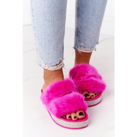 PS1 Papuci pe platformă cu blană și zirconiu cubic Fuchsia Wow! roz 3