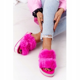 PS1 Papuci pe platformă cu blană și zirconiu cubic Fuchsia Wow! roz 4