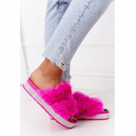 PS1 Papuci pe platformă cu blană și zirconiu cubic Fuchsia Wow! roz 1