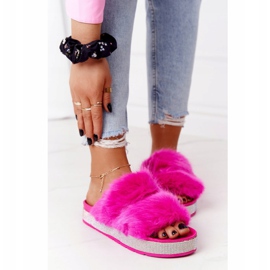 PS1 Papuci pe platformă cu blană și zirconiu cubic Fuchsia Wow! roz 6