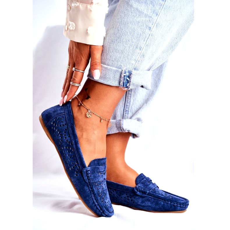 S.Barski Mocasini de damă cu piele ajurată Blue Salem Salem albastru marin 1