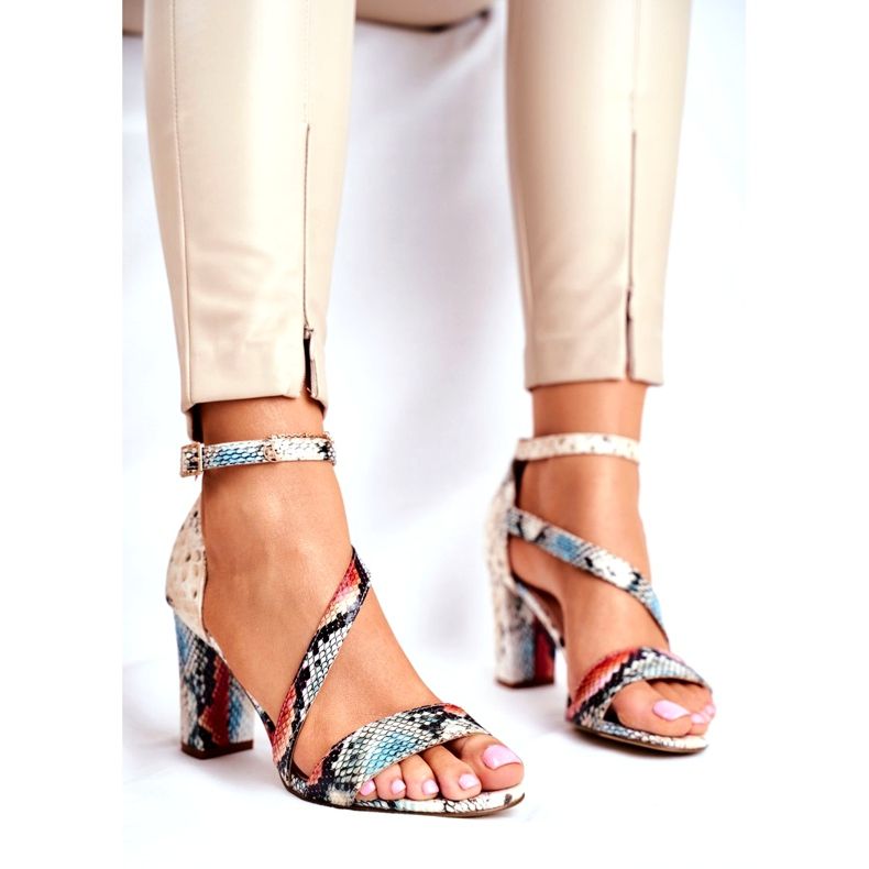 Sandale pentru femei cu toc înalt Sergio Leone Red Snake SK870 bej multicolor 1