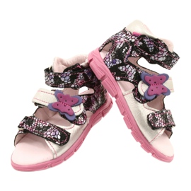 Mazurek Sandale din piele pentru fete ridicate 291 cu un fluture argint 4