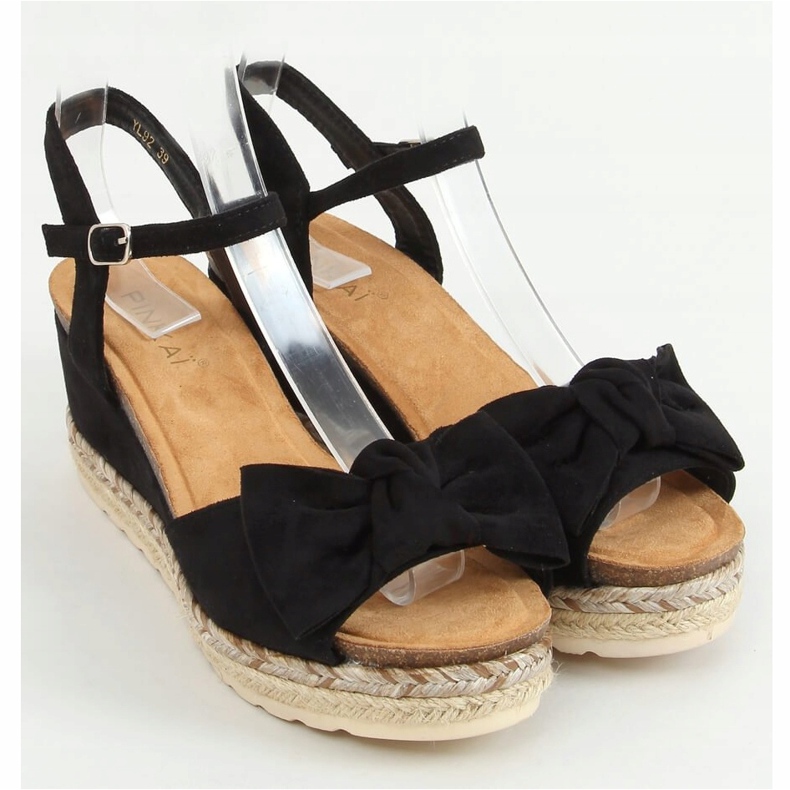 Espadrile negre pe pană cu arc YL92 Negru 1