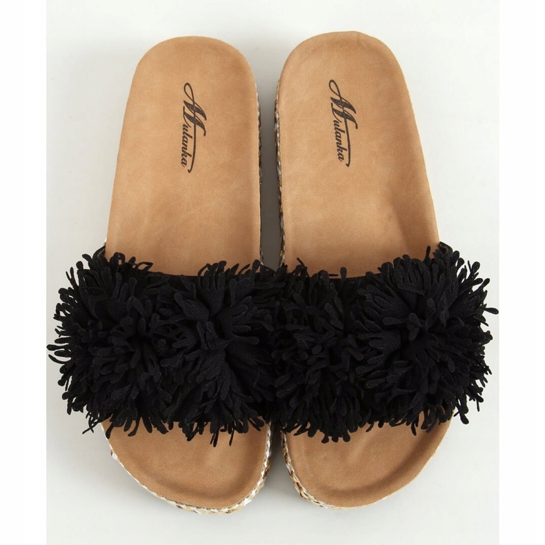 Negru 2260 Papuci negri pe talpa decorată 1