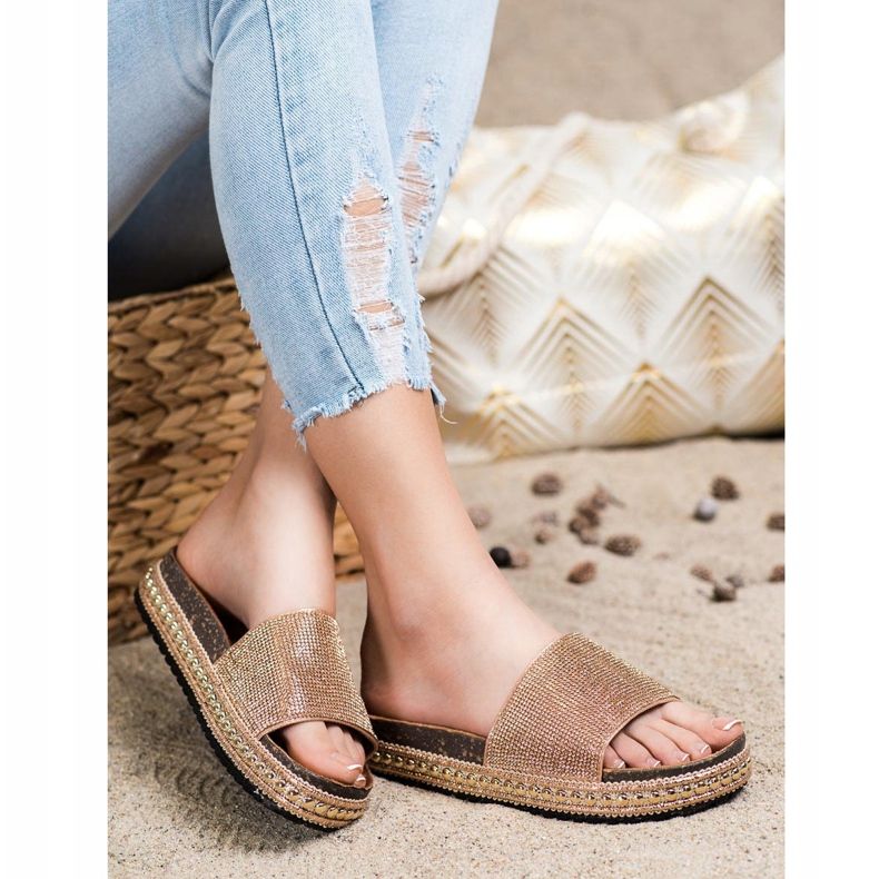 SHELOVET Papuci de cristal de moda de aur 1