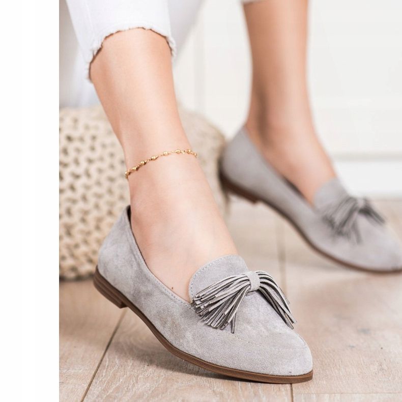 Evento Domnii din piele de căprioară cu franjuri gri 1