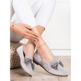 Evento Domnii din piele de căprioară cu franjuri gri 2