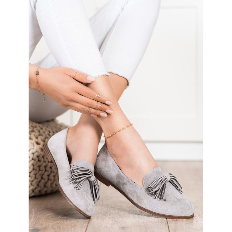 Evento Domnii din piele de căprioară cu franjuri gri 2 Evento Domnii din piele de căprioară cu franjuri gri 2