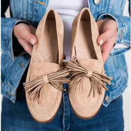 Evento Domnii din piele de căprioară cu franjuri bej 1