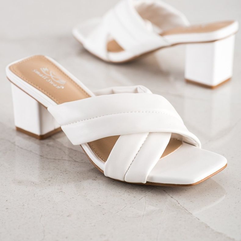 Small Swan Papuci eleganți din piele ecologică alb 1