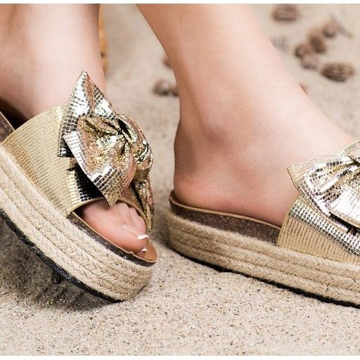 SHELOVET Papuci Strălucitori Cu Arc de aur 1