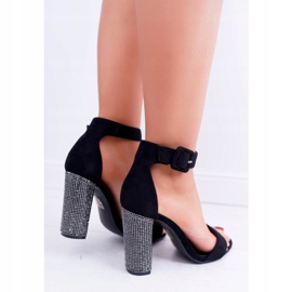 Sandale negre pe o bară cu zirconiu cubic Lu Boo negru argint 2