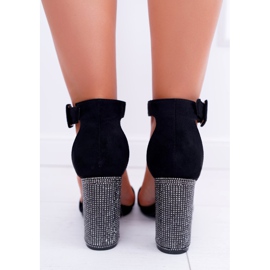 Sandale negre pe o bară cu zirconiu cubic Lu Boo negru argint 7