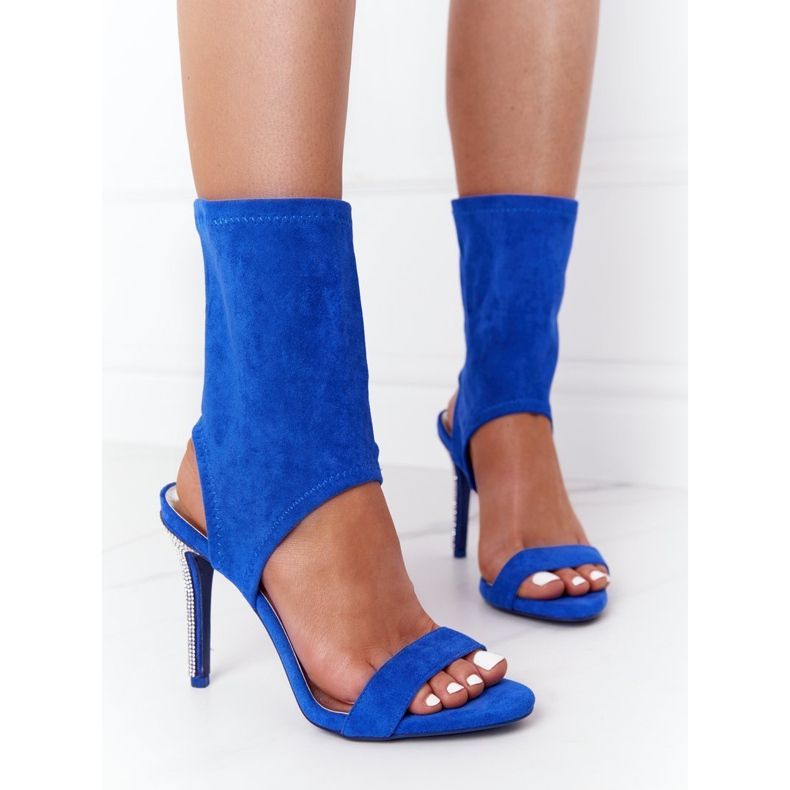 Sandale pe toc înalt cu zirconiu cubic Lu Boo Blue albastru argint 1